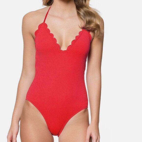 NWT Jessica Simpson Swimsuit 1 one piece Sz L Cherry scalloped - Picture 1 of 3